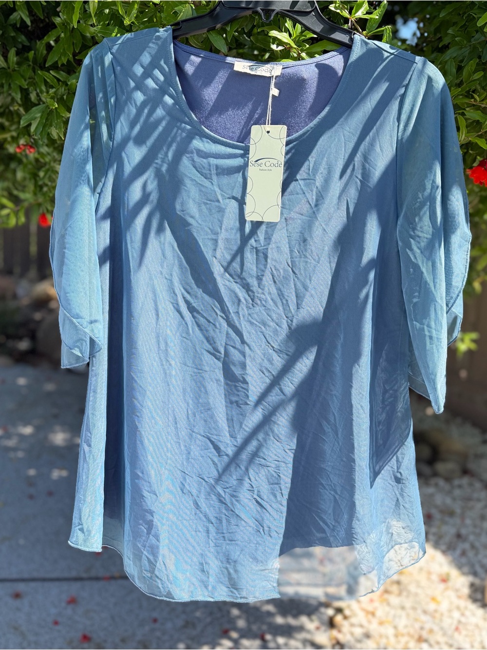 Sese Code womens top blouse  summery light soft netty 2 layered size M